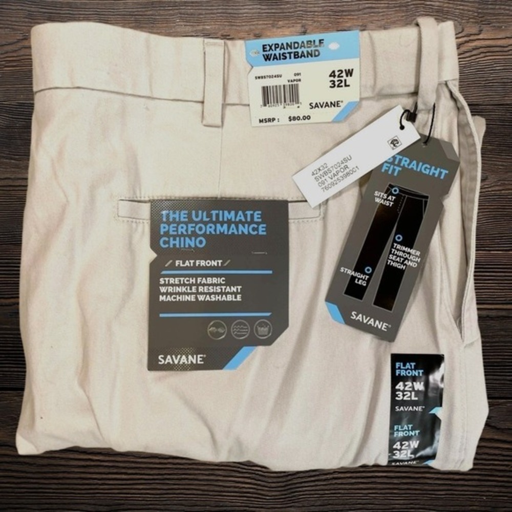 NWT Savane Ultimate Performance Chino Pants Mens 42x32 Vapor Gray Straight Fit